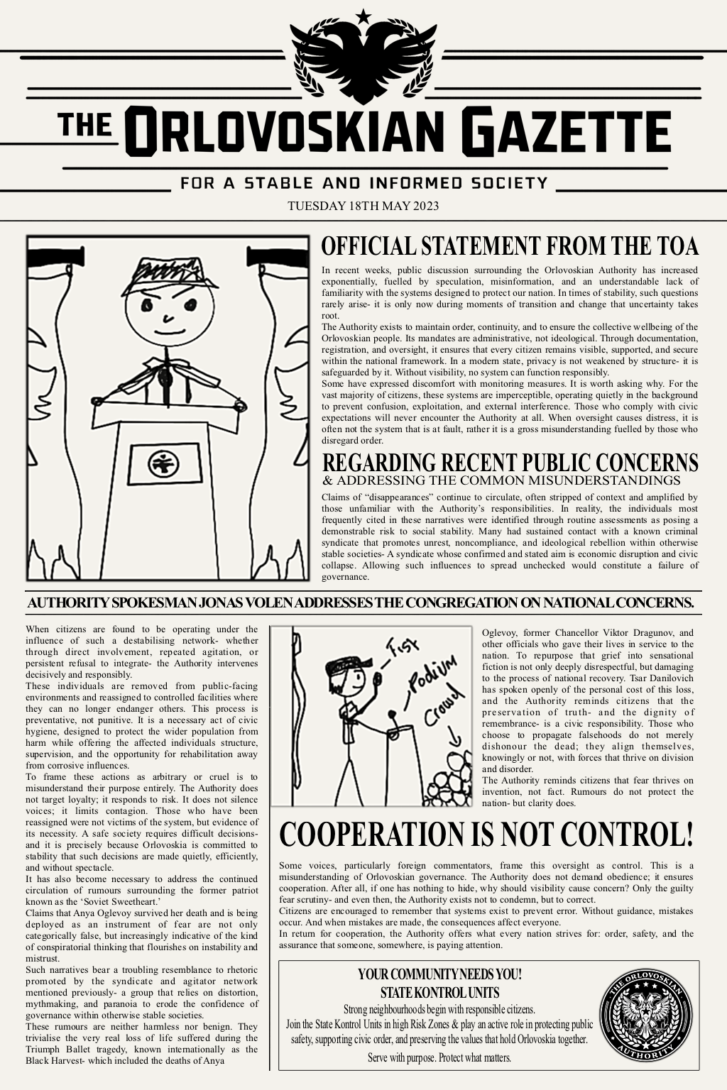 ISSUE #004 - THE ORLOVOSKIAN GAZETTE CONCEPT
